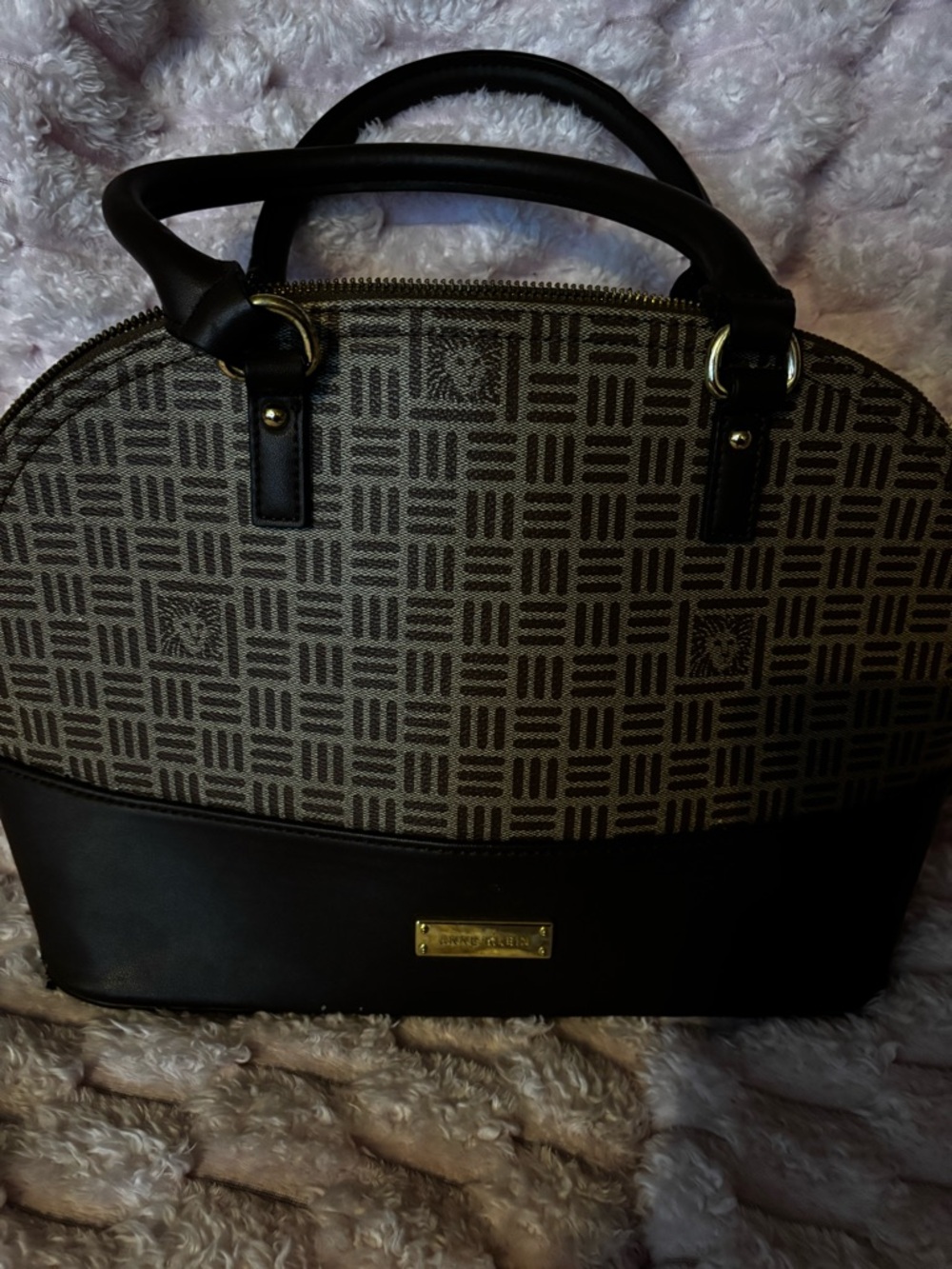 Anne Klein Classic Structured Black and Beige Dome Satchel